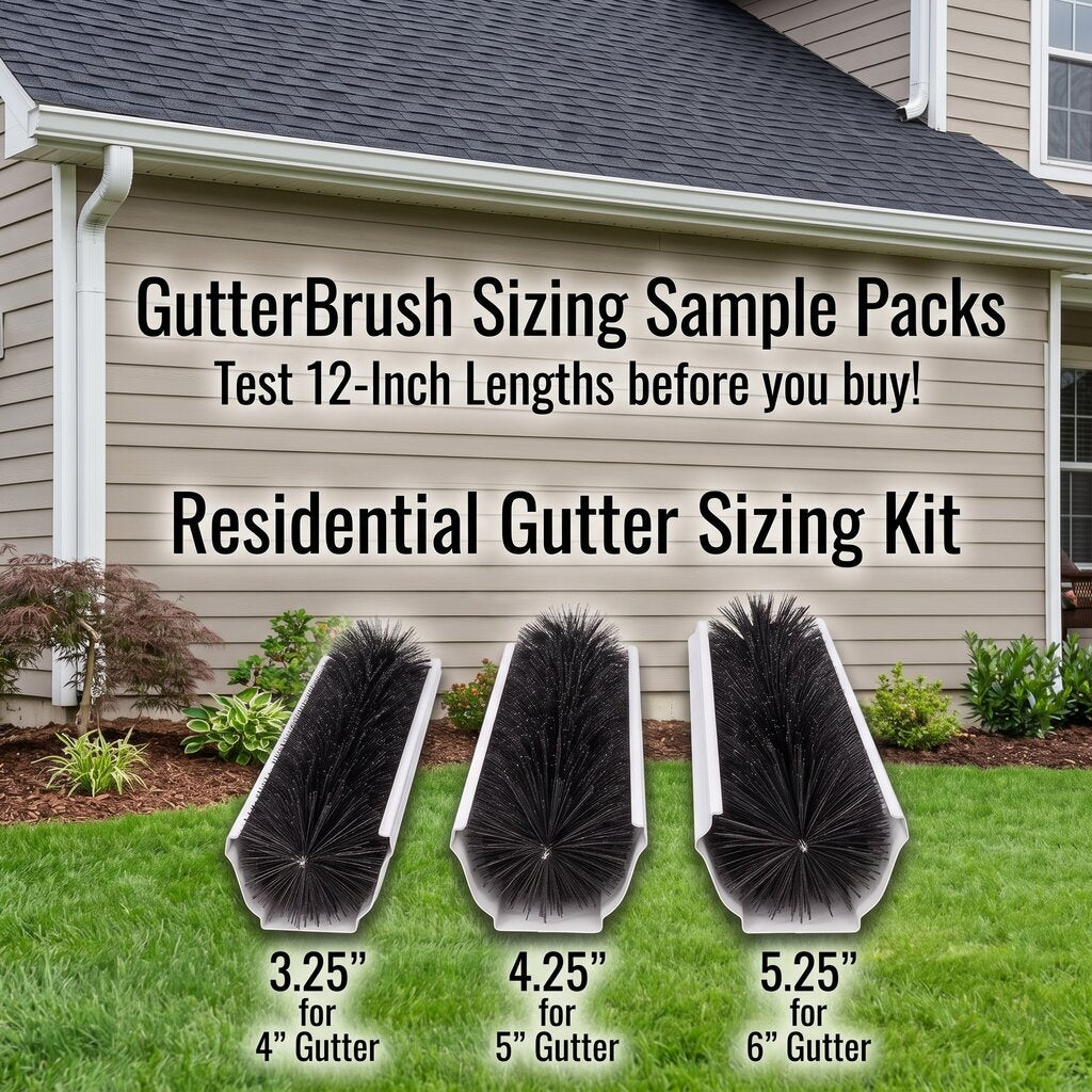 GutterBrush residential sizing sample pack with 3.25, 4.25 and 5.25 inch brush samples
